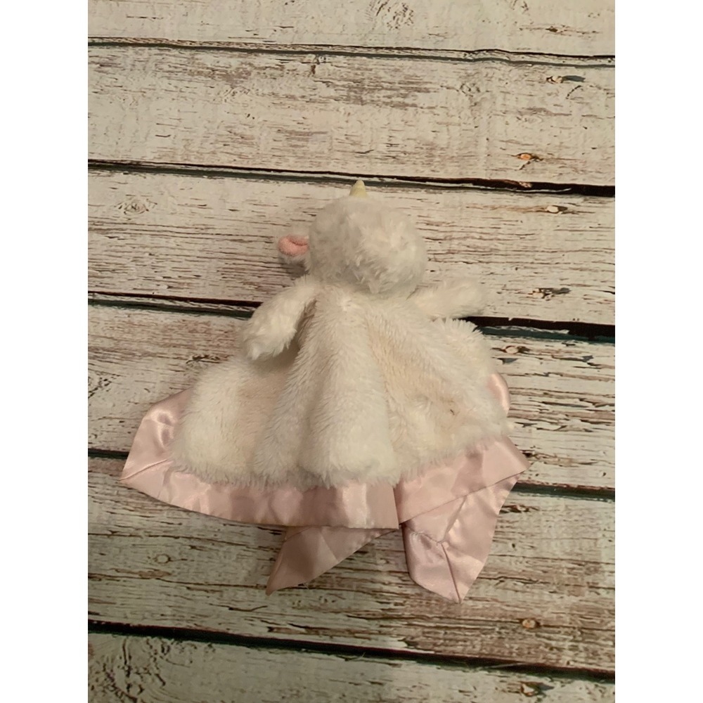 Cloud Island Unicorn Security Blanket White Pink Satin Trim Plush Lovey Baby Toy